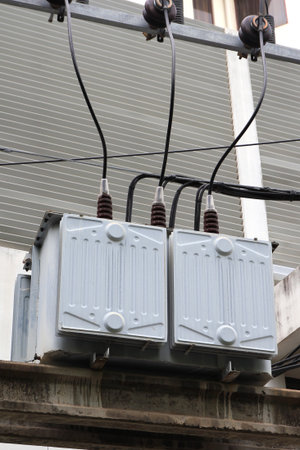Three phase conservator type oil immersed transformer on concrete platform