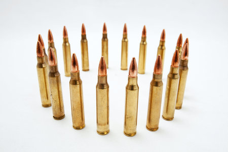 Close up image of bullets in a circular pattern.の写真素材