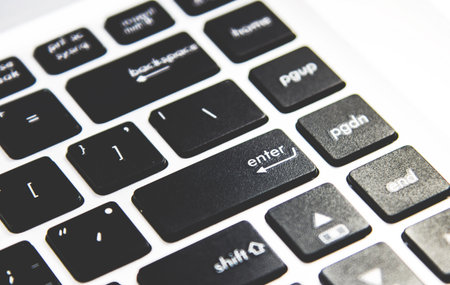 notebook laptop close up on a keyboardの写真素材