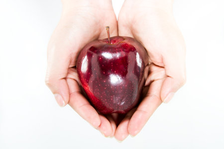 Apple is on hand with a white background.の写真素材