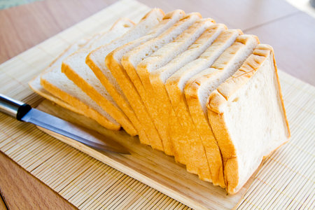 The bread is sliced into thin pieces.