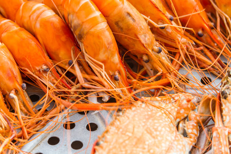 Steamed crabs, shrimp and seafood are delicious.の写真素材