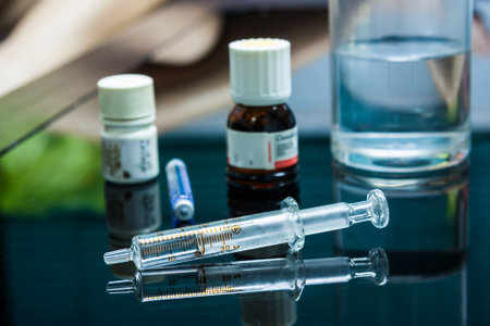 Syringes and drug treatment and health care.の写真素材