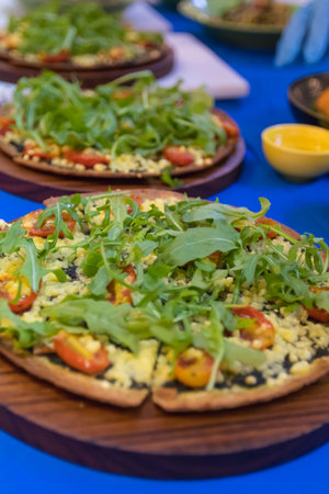 Pizza is an Italian restaurant that is popular around the world cooked by chefs who are capable of doing the dishes cooked with tomato sauce and a variety of vegetables and herbs.の写真素材