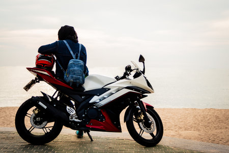 Women and motorcyclesの写真素材