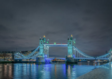 Tower Bridge at night in London, one of the most famous landmark, UK
