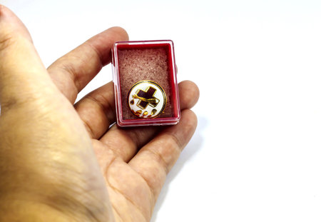 Hand hold brooch in red box
