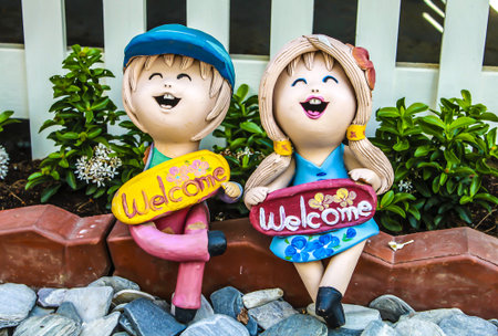 Closeup of boy and girl potteryの写真素材