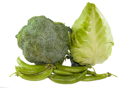 Closeup of group green vegetable on white backgroundの写真素材