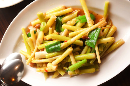 Close up Chinese Food,Stir fried Bamboo shoots in taiwanの写真素材