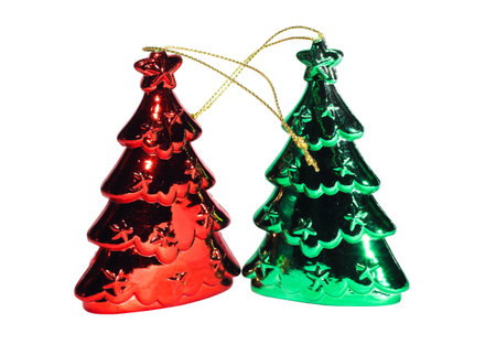 Closeup Beautiful tree christmas decorations on a white backgroundの写真素材