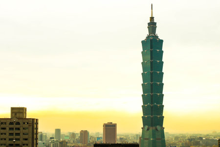 Landscape of Tallest Taipei 101 building in Taiwanの写真素材