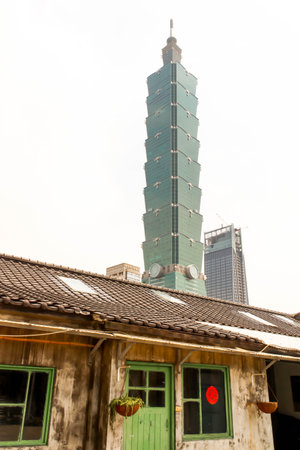 Closeup of Taichung military dependants village and Taipei 101のeditorial素材