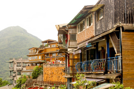 Landscape Jiufen village hillside buildings on the mountain in Taiwanのeditorial素材