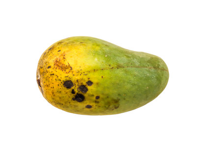 Single yellow and green mango isolated on white backgroundの写真素材