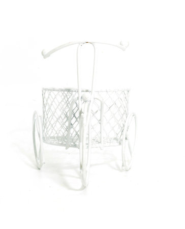 Close up of mini white bike for decorative on white backgroundの写真素材