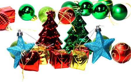 Arrangement of Beautiful christmas decorations on a white backgroundの写真素材
