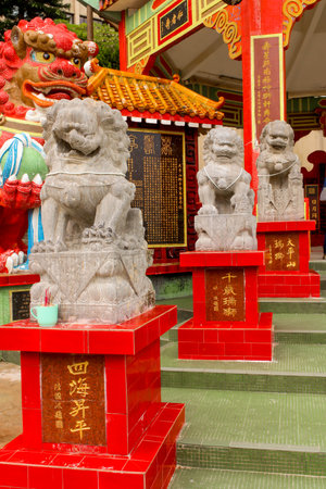 Close up of Stone lion statue in Repulse Bay Temple, Hong Kongの写真素材