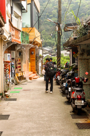 Landscape of Jiufen village hillside buildings on the mountain in Taiwanのeditorial素材
