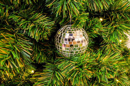 Closeup of One white crystal Christmas-tree decorationsの写真素材