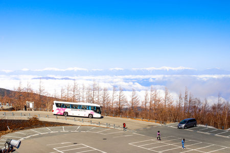 Landscape of View cloud line with Japan Alps on 5th Station Mt Fuji Japan and parkingのeditorial素材