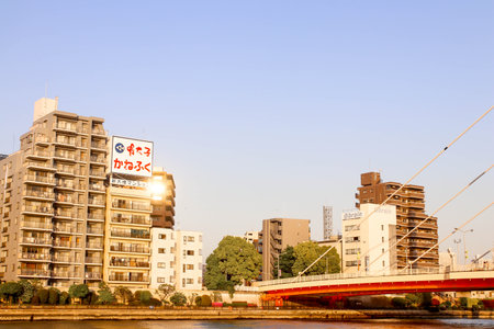 JAPAN - April 21th 2018 View cityscape of sumida river viewpoint in tokyoのeditorial素材