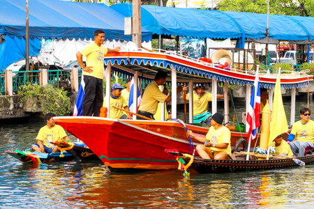 SAMUTSAKORN, THAILAND - JULY 27, Big Boat in Parades Traditional of candles to temple at Katumban in Samutsakorn, Thailand on July 27, 2018のeditorial素材