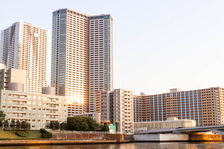 Landscapes at sumida river viewpoint to see boats in tokyoのeditorial素材