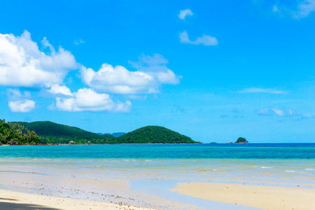 Landscape blue sea with blue sky and white sand in thailandの写真素材