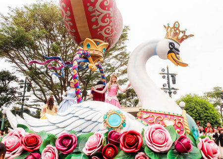 HONGKONG, HONGKONG DISNEYLAND - 30 March 2019 Close up of group princess parade in Hong Kong...
