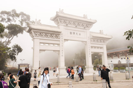 NGONG PING, HONGKONG - 29 March 2019  Entrance of People enjoy travel at Ngong Ping village on 29 March, 2019のeditorial素材