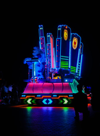 HONGKONG, HONG KONG DISNEYLAND - 30 March 2019 Close up of Monsters in disneyland night parade Hong Kong Disneyland on 30 March, 2019のeditorial素材