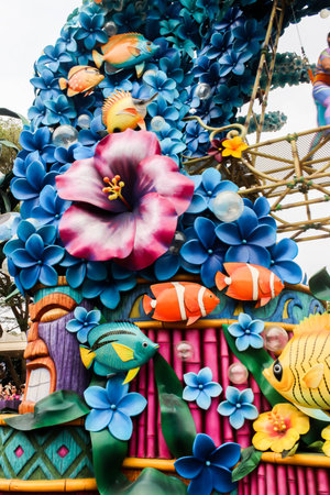 HONGKONG, HONG KONG DISNEYLAND - 30 March 2019 Closeup of  Sea life parade in Hong Kong Disneyland on 30 March, 2019.のeditorial素材