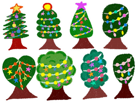 Several Christmas tree set painting Hand drawing on white background.jpgの写真素材