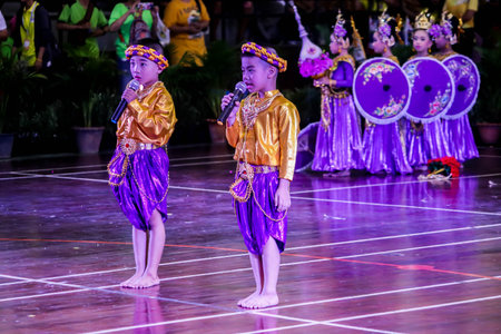 THAILAND,THAILAND -26 June 2019 Closeup two Little child Thai dance on 26 June 2019のeditorial素材