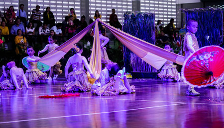 THAILAND,THAILAND -26 June 2019 Closeup group Little child Thai dance on 26 June 2019のeditorial素材