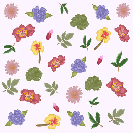 Hand draw of colorful flower pattern illustrationの写真素材
