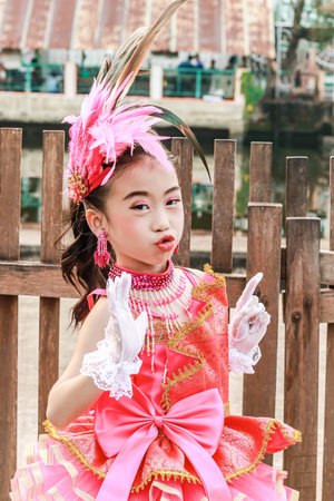 Close up of portrait child Drum Mayer school students paradeの写真素材