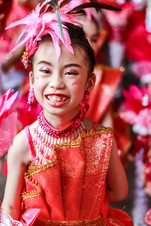 The portrait Single smile of child Drum Mayer students paradeの写真素材