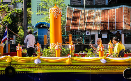 SAMUTSAKORN, THAILAND - JULY Parade candle to temple at Katumban in Samutsakorn, Thailand on July 16, 2019のeditorial素材