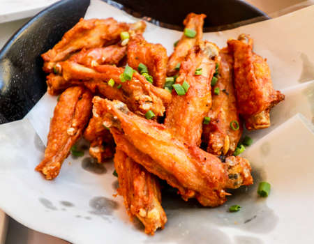 Closeup of Thai Salt Fried Chicken Wingの写真素材