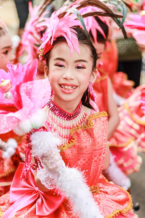 The portrait of Single smile child Drum Mayer students paradeの写真素材