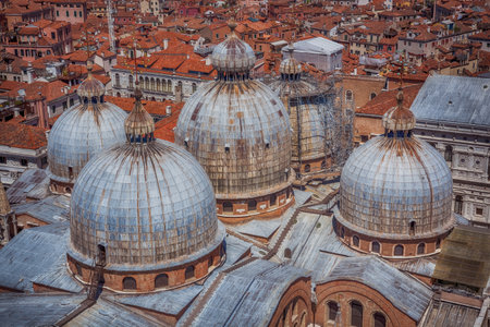 The view from the top of Campanile di San Marco in Piazza San Marco, Venice.St Mark's Campanile is the bell tower of St Mark's Basilica in Venice.の写真素材