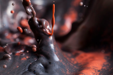 Lava bubbling inside a volcano - Black and red paint splashing creating lots of paint bubbles and...