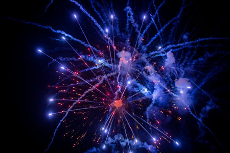Incredible fireworks displays ,vivid colours and plumes of smoke.の写真素材