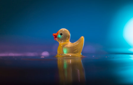 Yellow rubber ducks with bubbles and bokeh. Bathtime!の写真素材