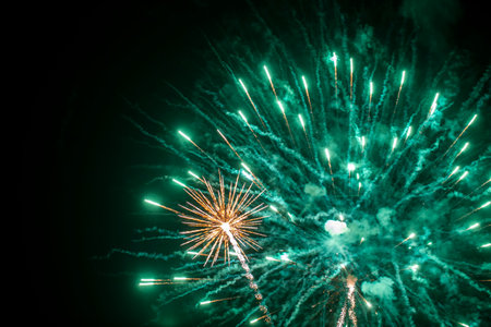 Incredible fireworks displays ,vivid colours and plumes of smoke.の写真素材
