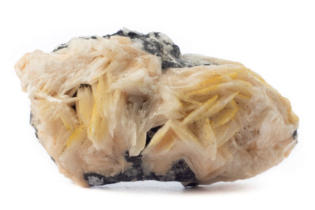 Rock of Baryte mineral from Morocco isolated on a pure white background. Also spelled as bariteの写真素材
