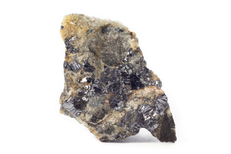 Rock of Galena mineral from Spain isolated on a pure white background. Also known as lead glance.の写真素材