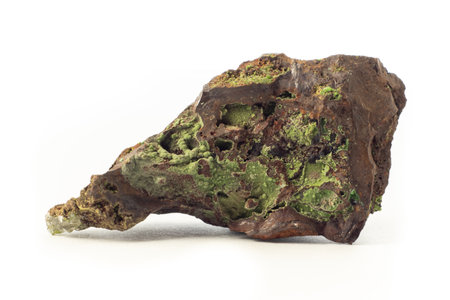 Rock of conichalcite mineral from Mexico isolated on a pure white background